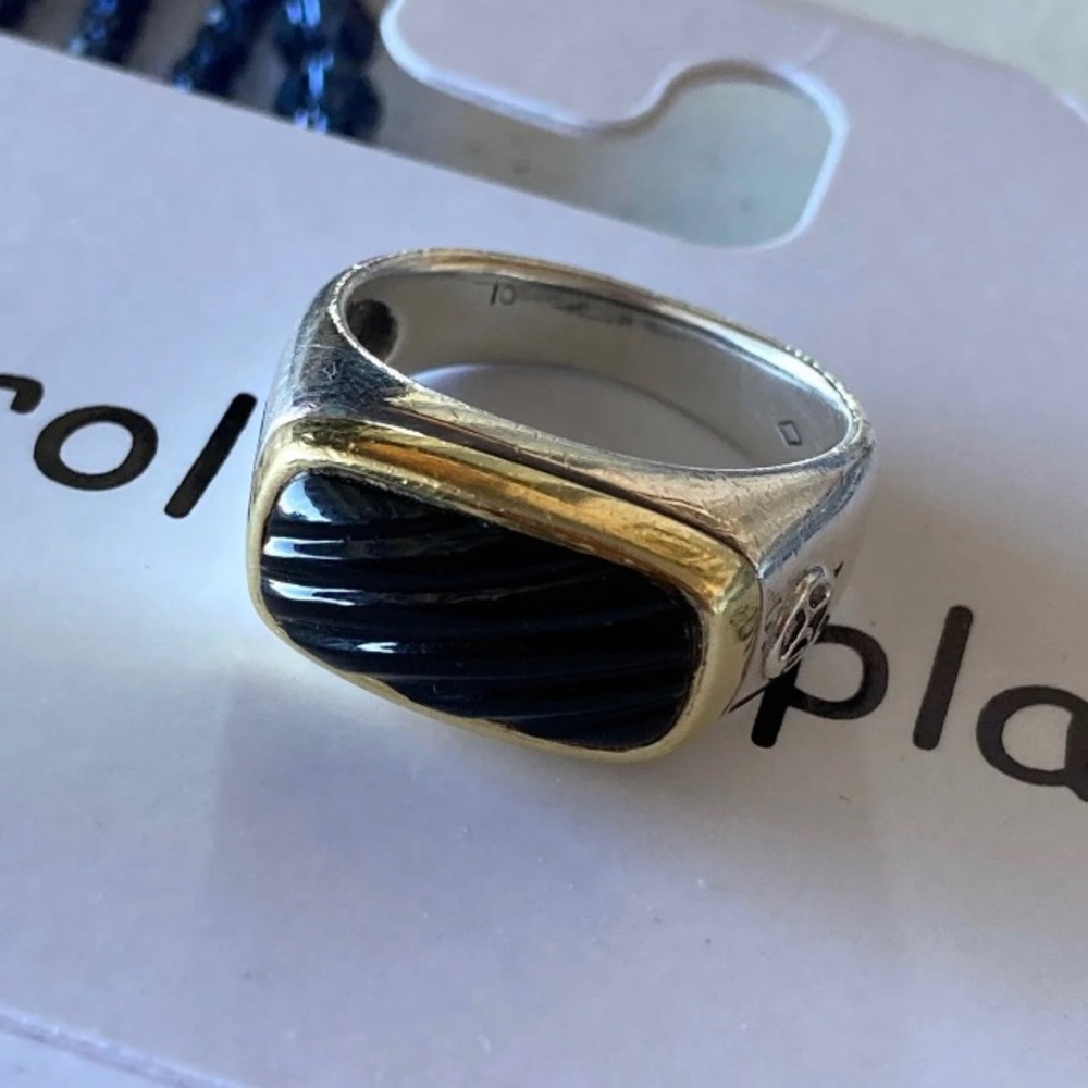 David Yurman Black Onyx and 18K Gold Ring 9